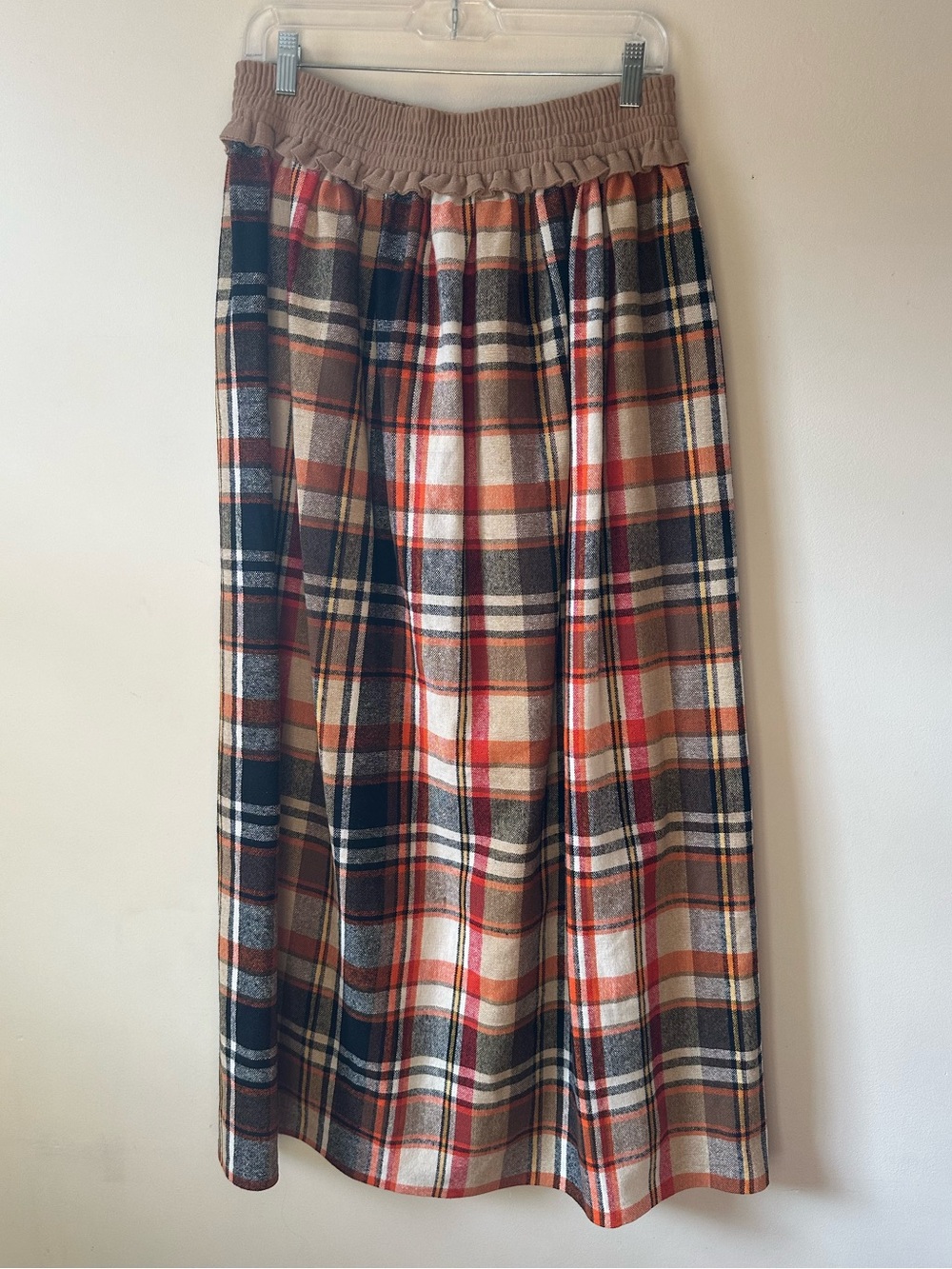 Handmade Tartan Plaid Fall Colors Wool Stretch Maxi Skirt Thanksgiving